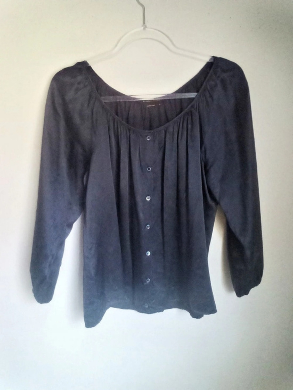 BCBGMAXAZRIA Silk Long Sleeve Blouse Button Up Deep Sea Blue Size Small Like New